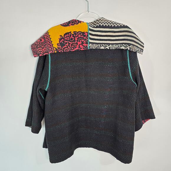 Mieko Mintz Short Kantha Open Kimono Jacket Reversible Lagenlook OS - Picture 4 of 11